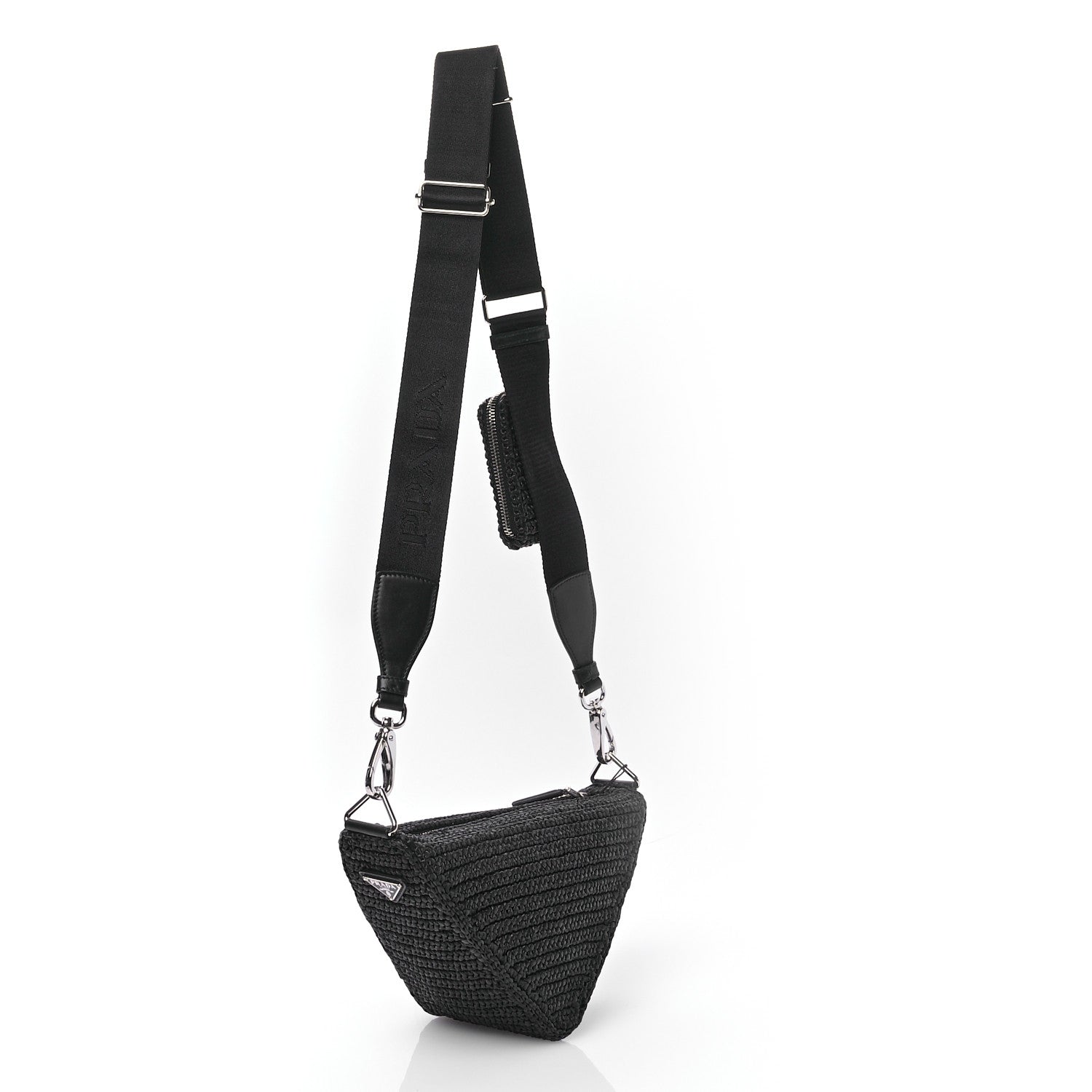 Prada Yarn Raffia Effect Crochet Triangle Shoulder Bag Black 3 of 12