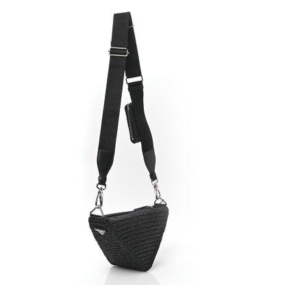 Prada Yarn Raffia Effect Crochet Triangle Shoulder Bag Black 3 of 12