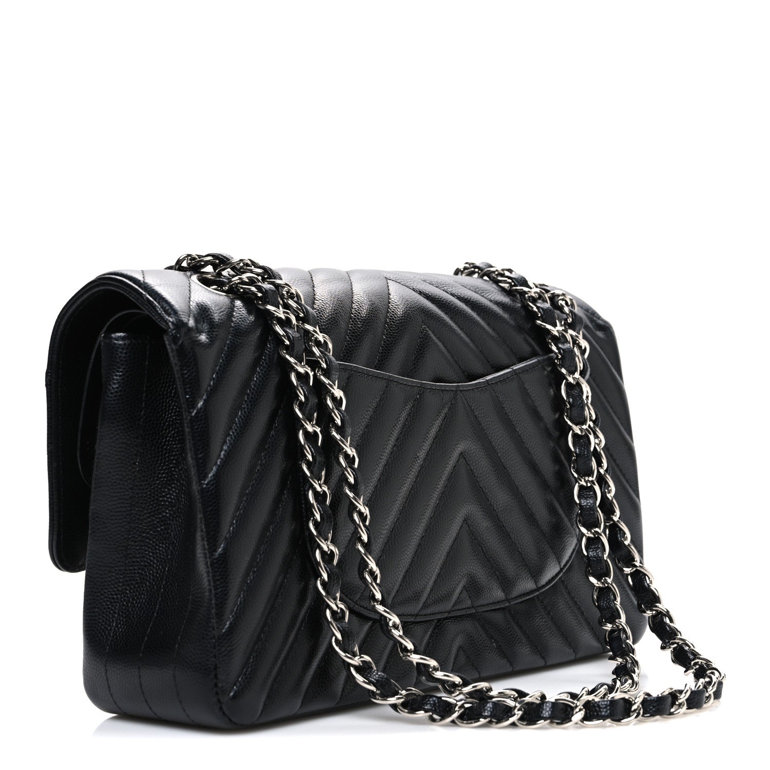 Chanel Caviar Chevron Quilted Medium Double Flap Black 3 of 10
