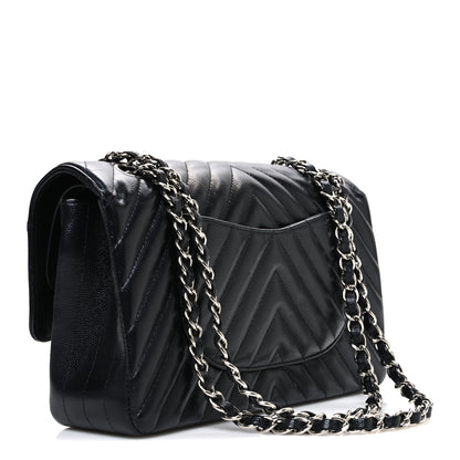 Chanel Caviar Chevron Quilted Medium Double Flap Black 3 of 10
