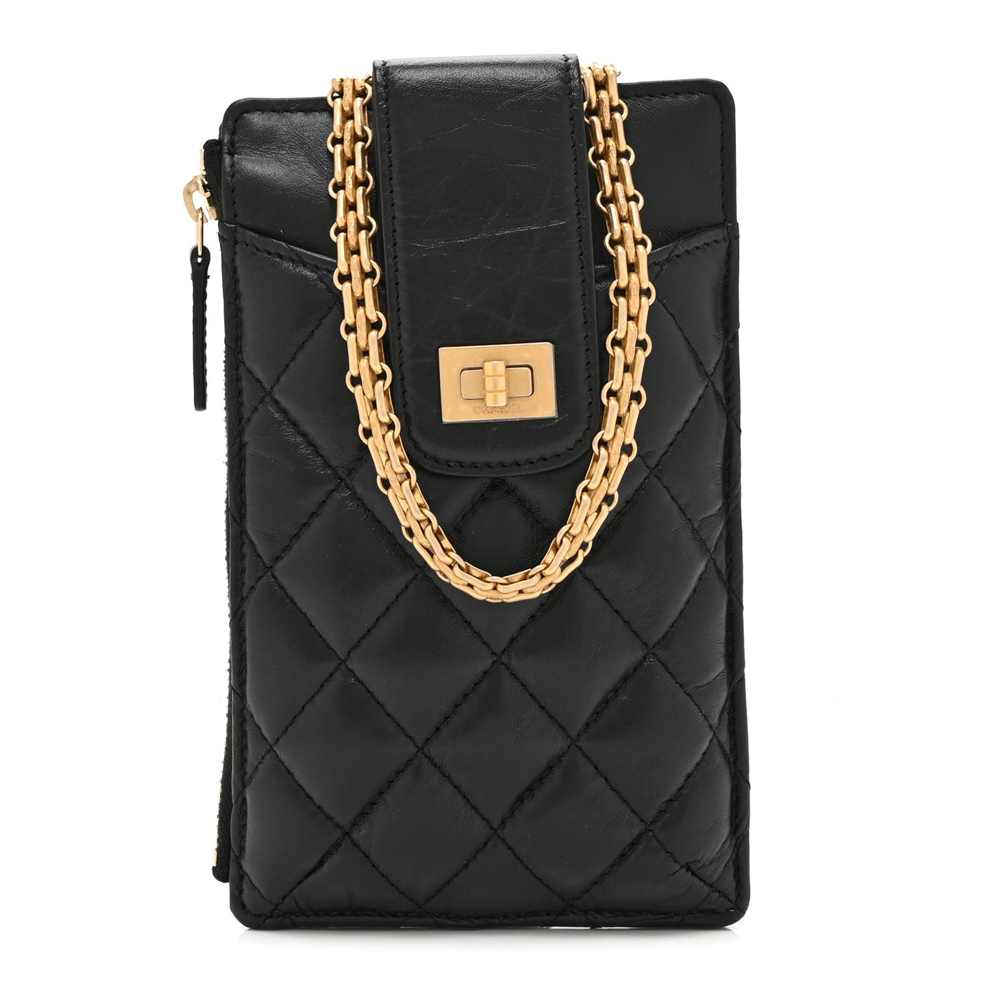 Aged Calfskin Quilted Reissue Phone Holder With Chain Bag Black