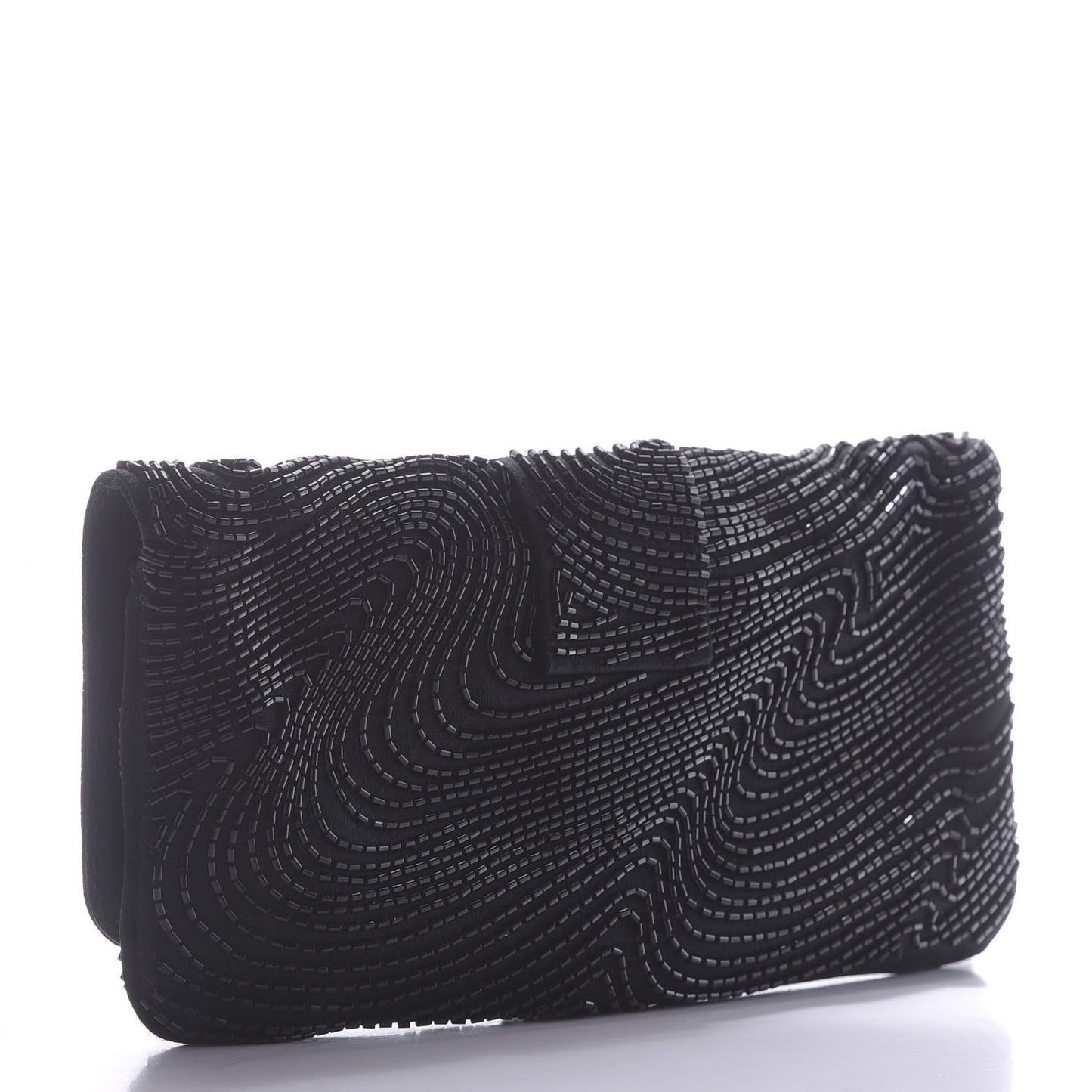 Satin Beaded Flap Clutch Black