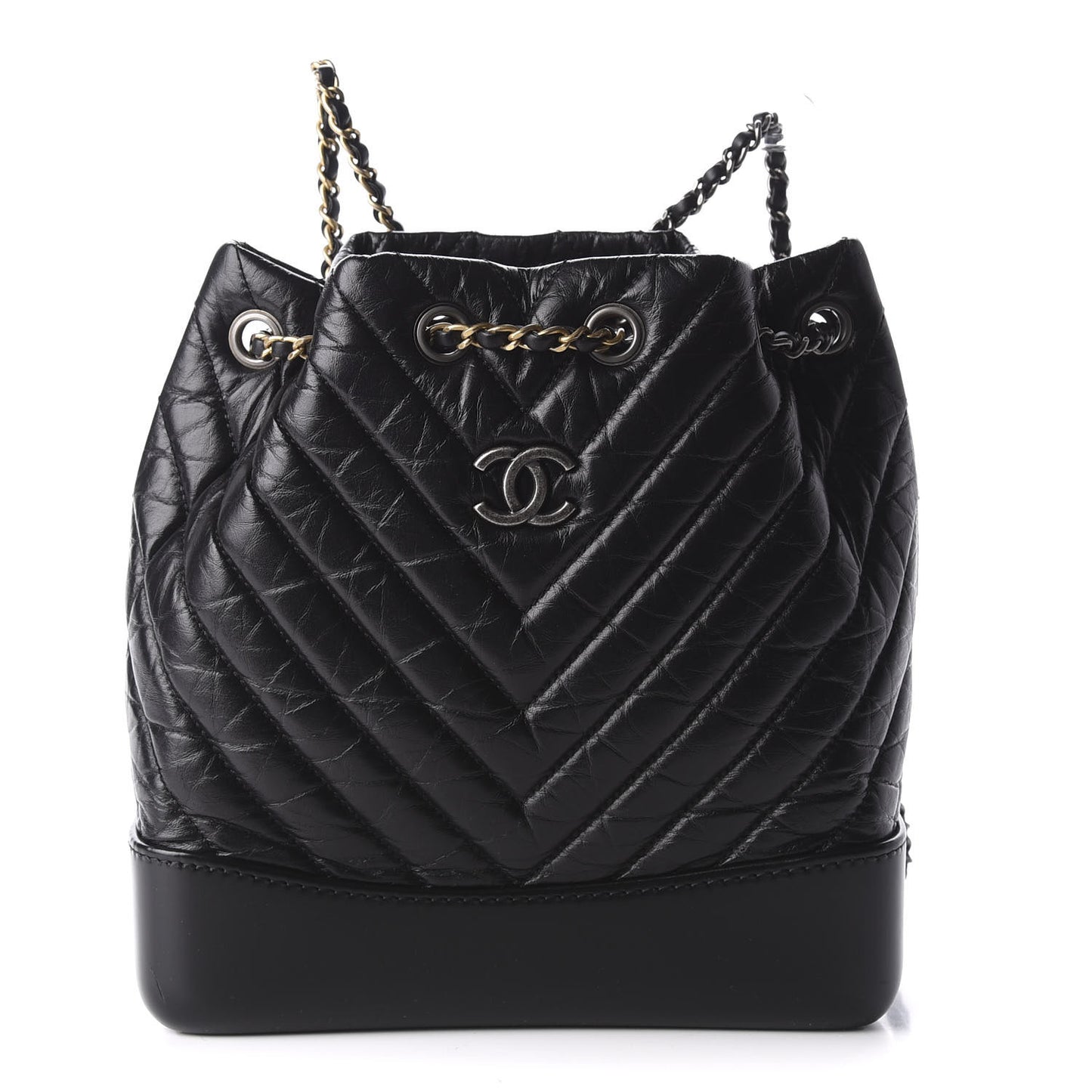 Aged Calfskin Chevron Quilted Small Gabrielle Backpack Black