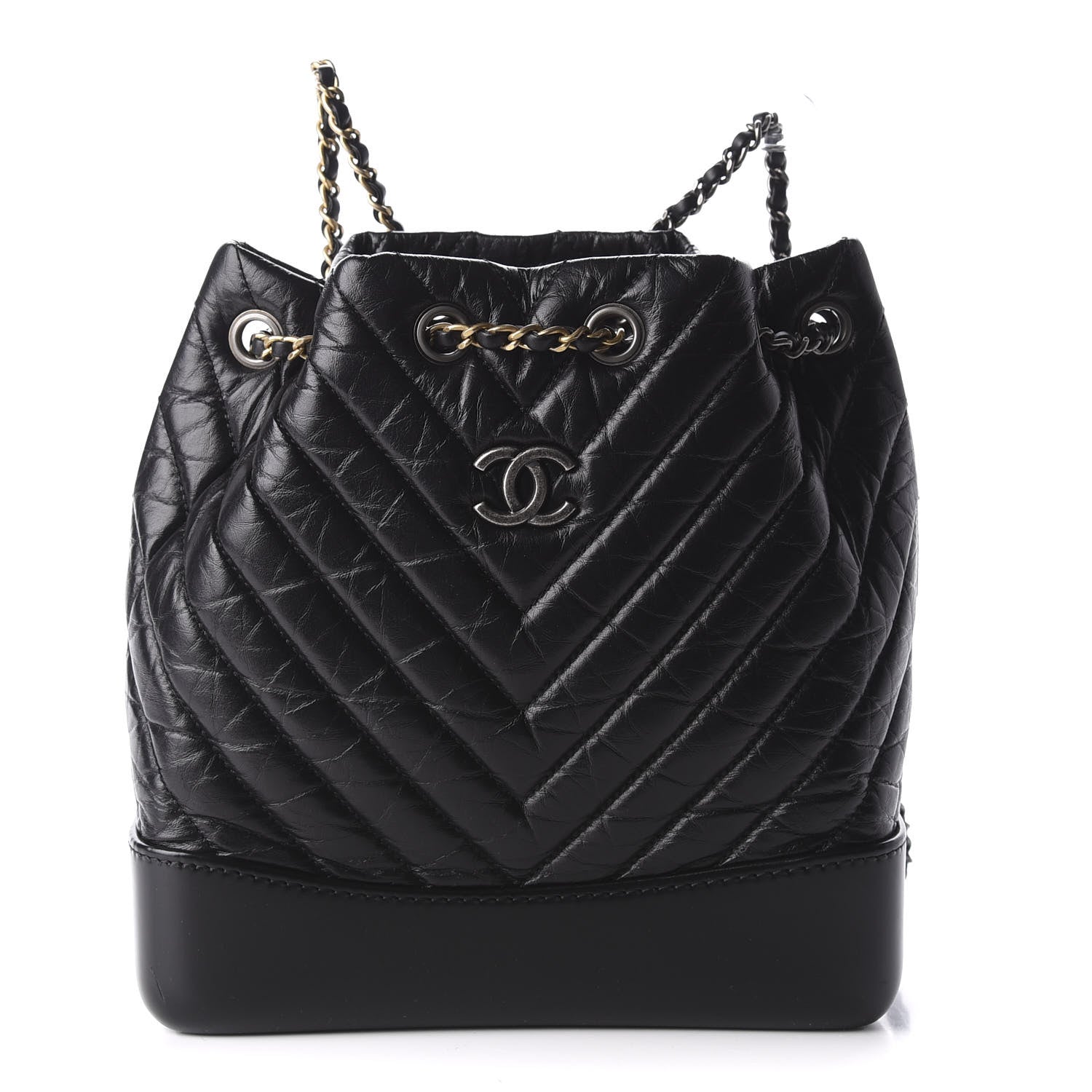 Chanel Aged Calfskin Chevron Quilted Small Gabrielle Backpack Black 1 of 8