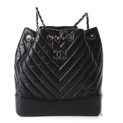 Chanel Aged Calfskin Chevron Quilted Small Gabrielle Backpack Black 1 of 8