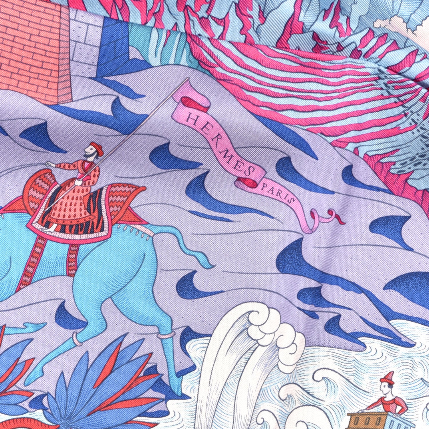 Hermes Silk Cosmographia Universalis Scarf 90 Bleu Jean Rose Vif 2 of 3