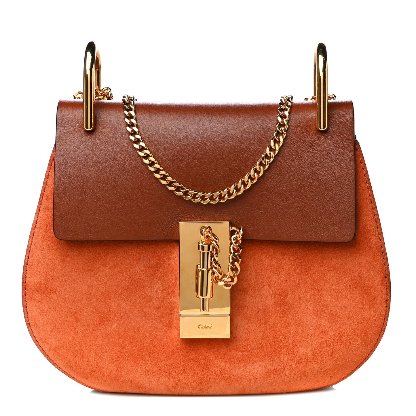 Suede Smooth Calfskin Drew Shoulder Bag Classic Tobacco