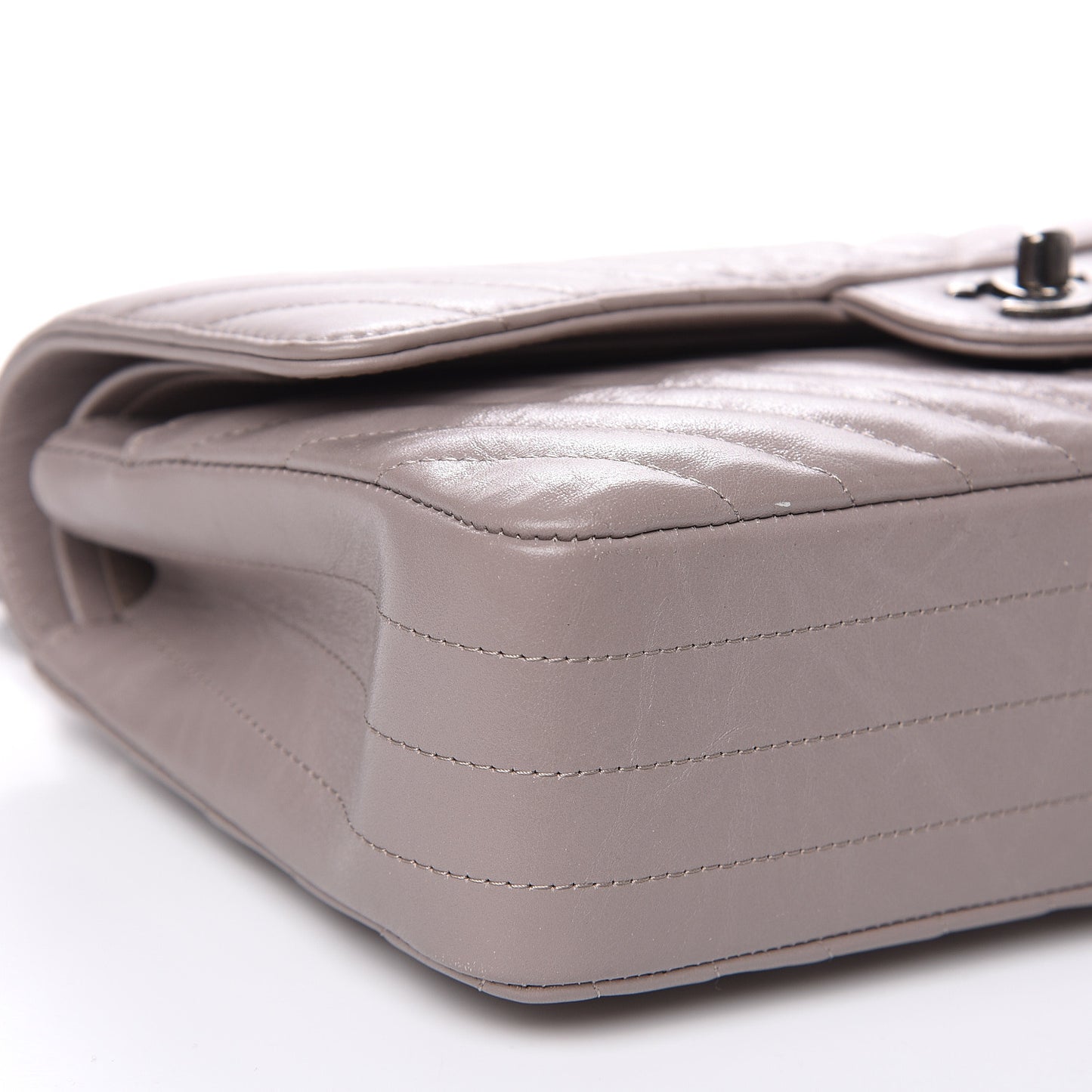 Iridescent Calfskin Chevron Quilted Medium Double Flap Grey