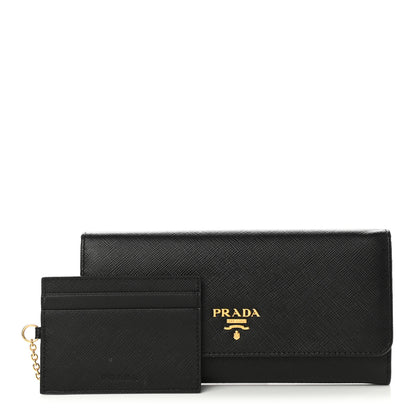 Prada Saffiano Metal Continental Flap Wallet Black 1 of 8