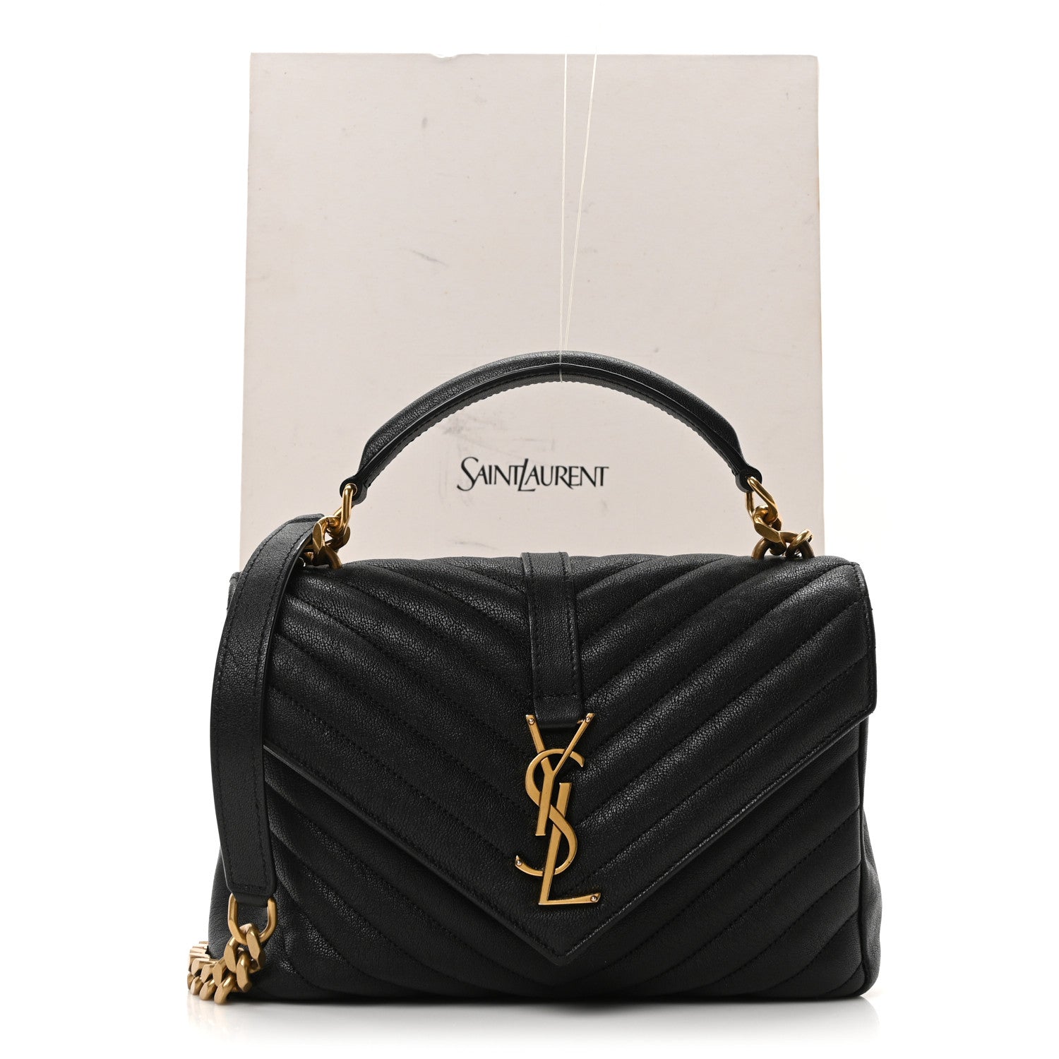 Saint Laurent Sheepskin Matelasse Chevron Monogram Medium College Bag Black 11 of 11