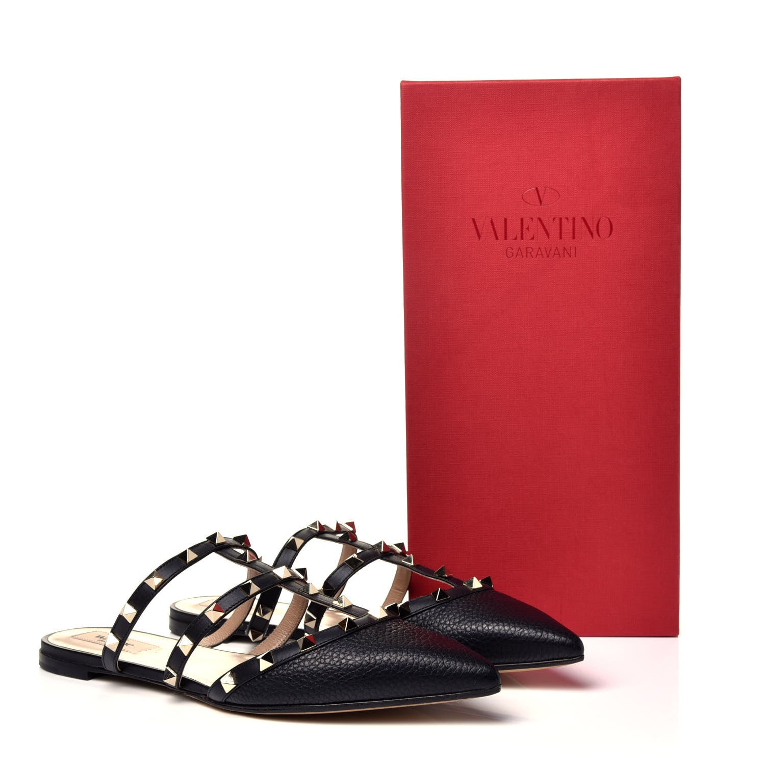 Valentino Garavani Pebbled Calfskin Rockstud Flat Cage Mules 40.5 Black 9 of 9