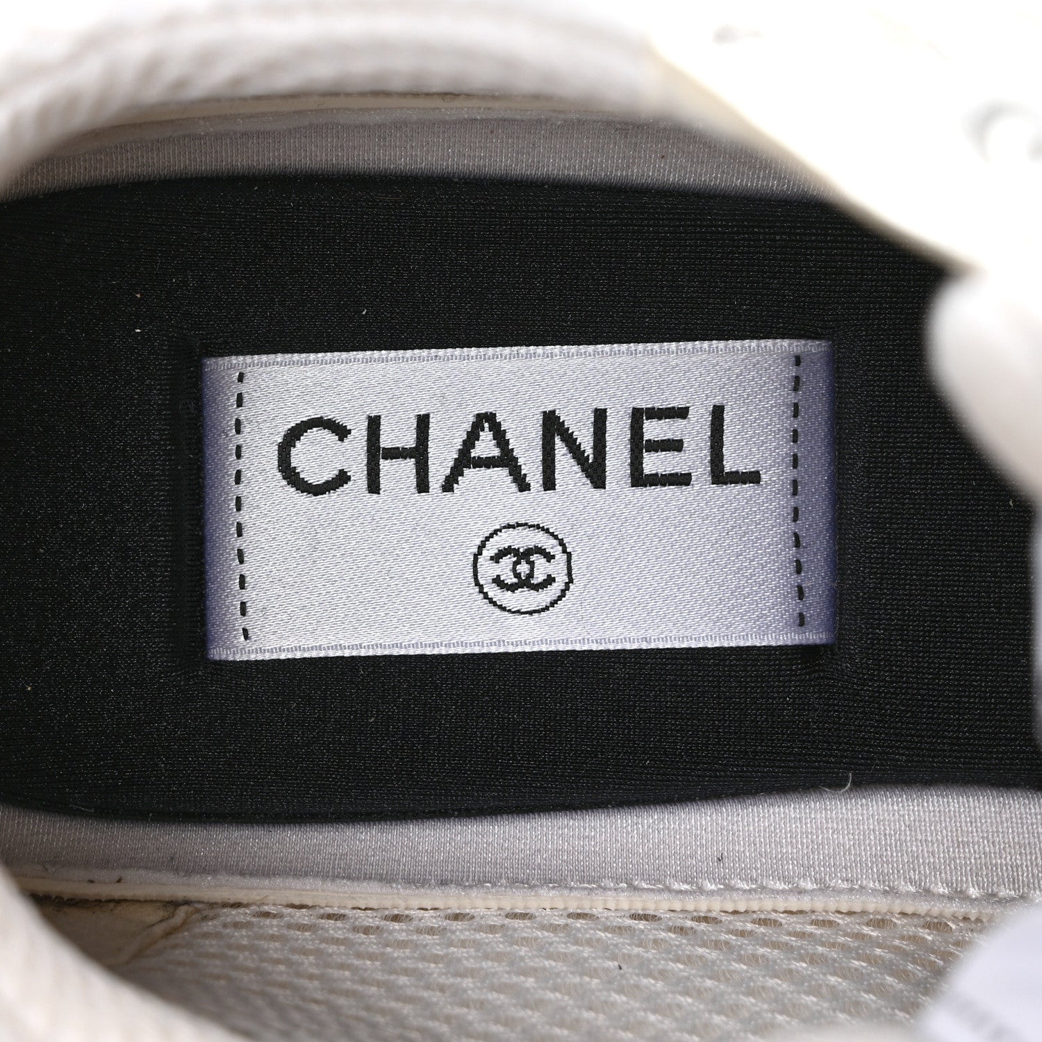 Chanel Fabric Laminated Calfskin Stretch CC Sneakers 40.5 White Silver 8 of 9