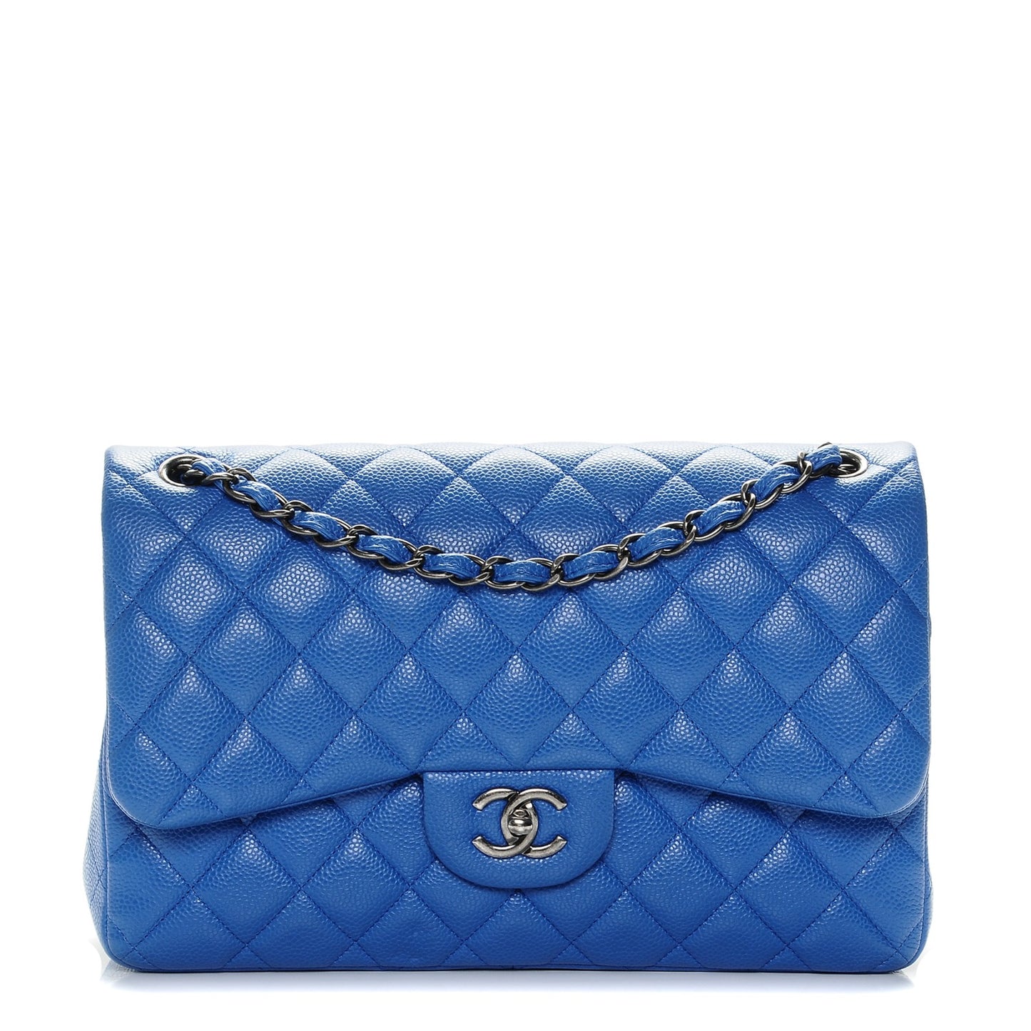 Caviar Quilted Jumbo Double Flap Blue