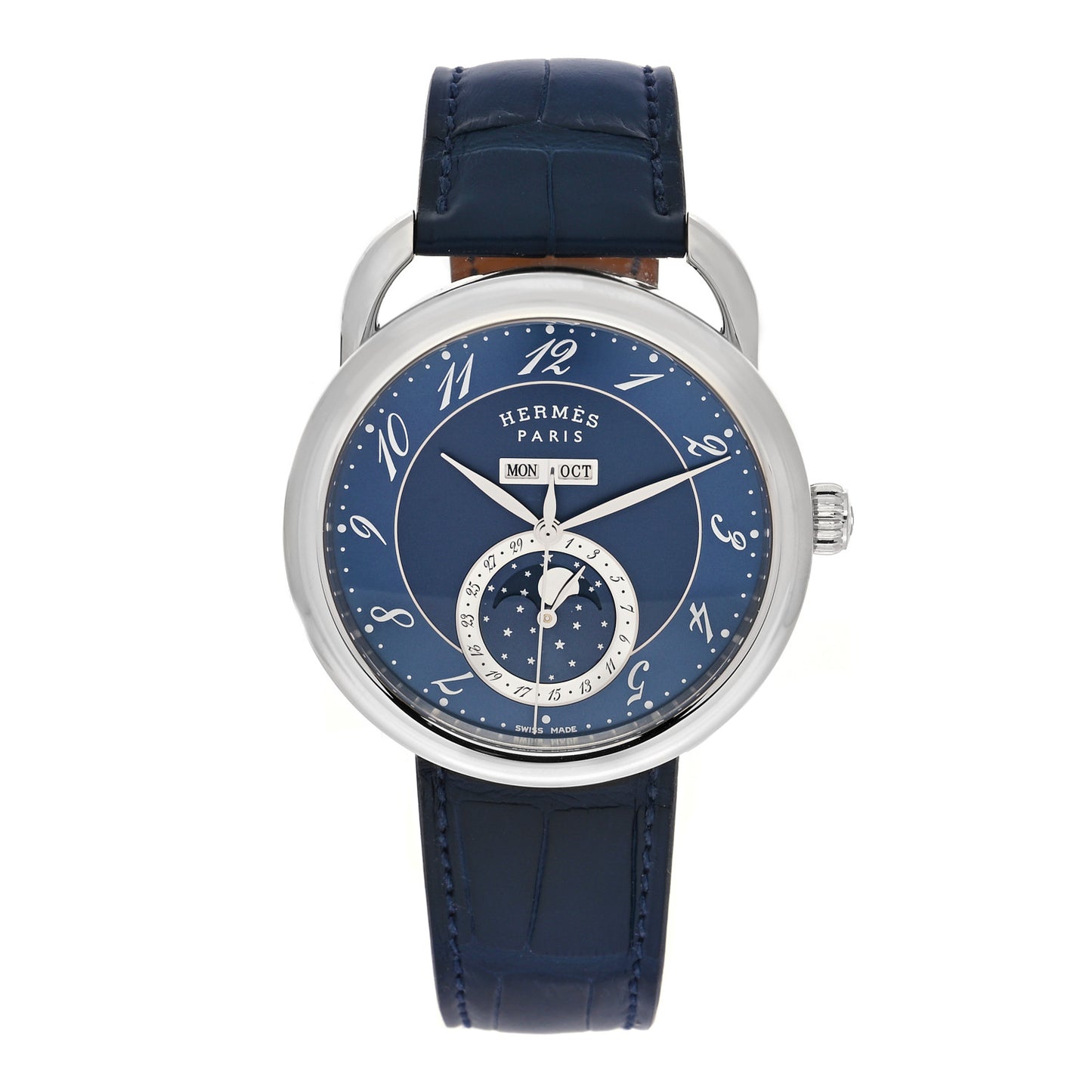 Stainless Steel Alligator 43mm Arceau Grande Lune Automatic Watch Bleu Abysse