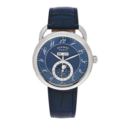 Hermes Stainless Steel Alligator 43mm Arceau Grande Lune Automatic Watch Bleu Abysse 1 of 5
