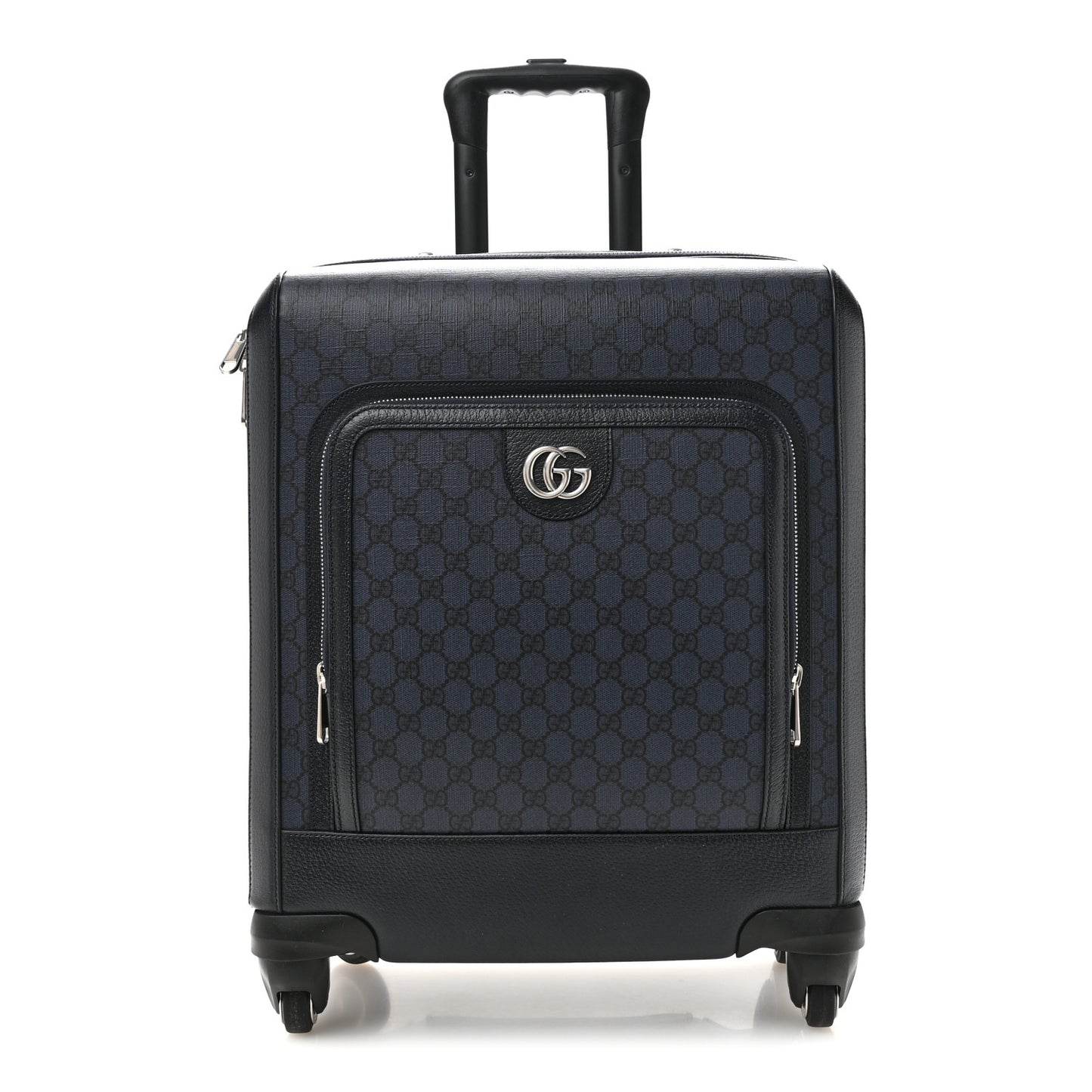 GG Supreme Monogram Textured Dollar Calfskin Web Ophidia Small Savoy Cabin Trolley Black Blue