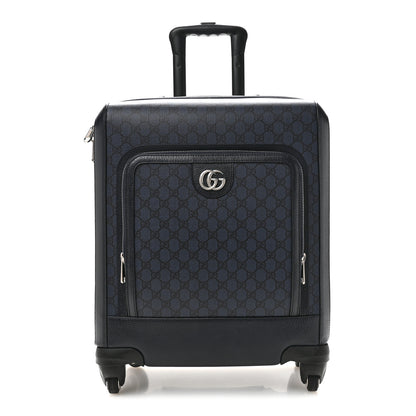 Gucci GG Supreme Monogram Textured Dollar Calfskin Web Ophidia Small Savoy Cabin Trolley Black Blue 1 of 12