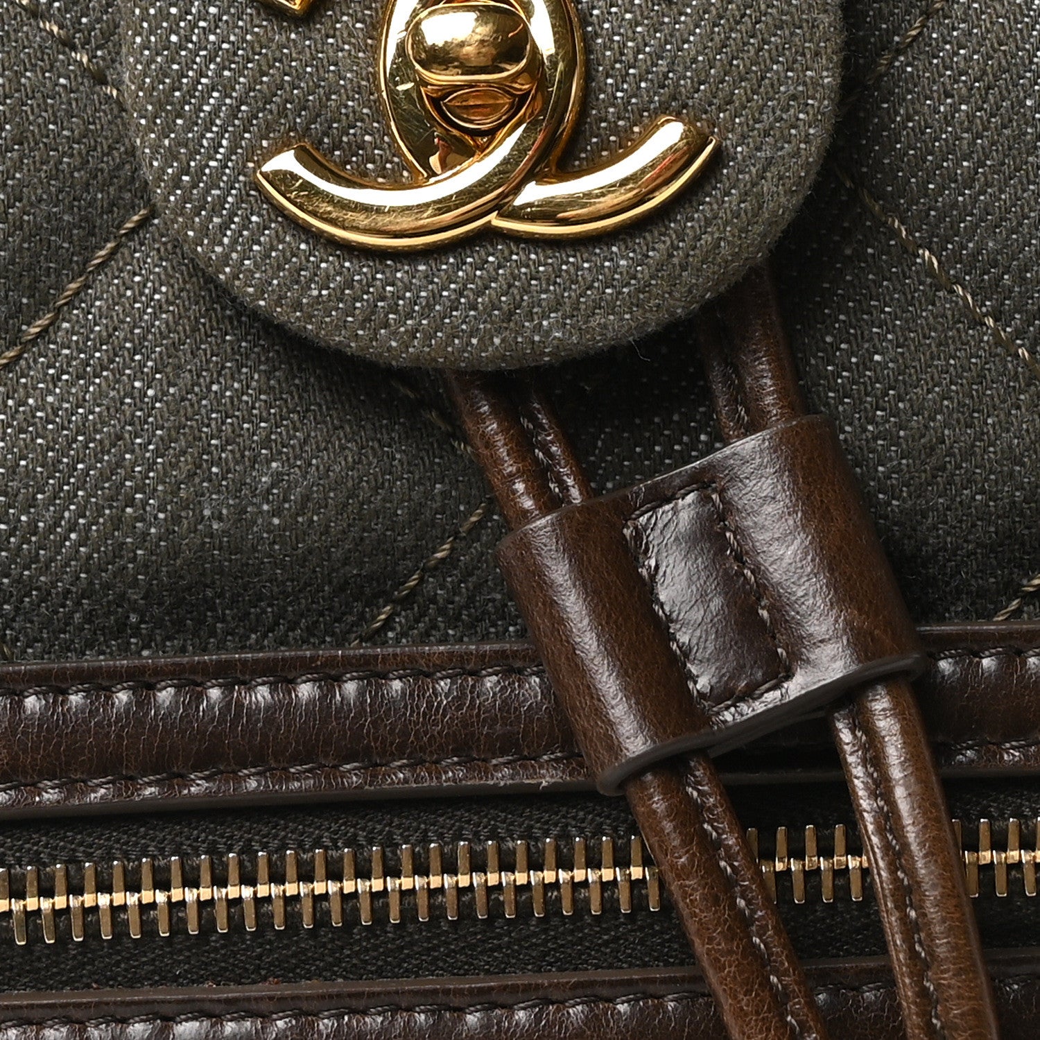 Chanel Denim Calfskin Quilted Backpack Olive Green Brown 8 of 10