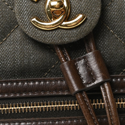 Chanel Denim Calfskin Quilted Backpack Olive Green Brown 8 of 10