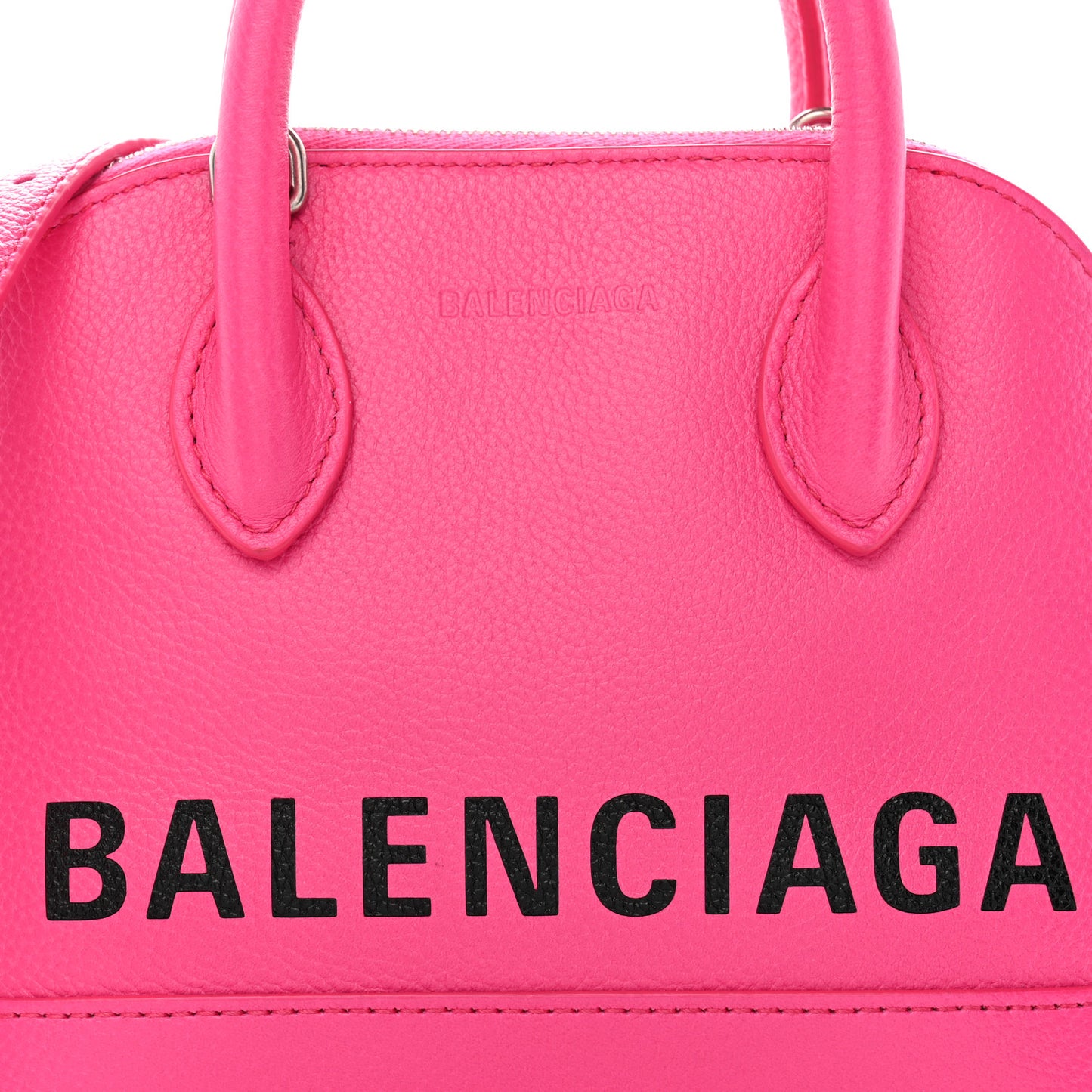 Signature Grained Calfskin Logo XXS Ville Top Handle Bag Fuchsia