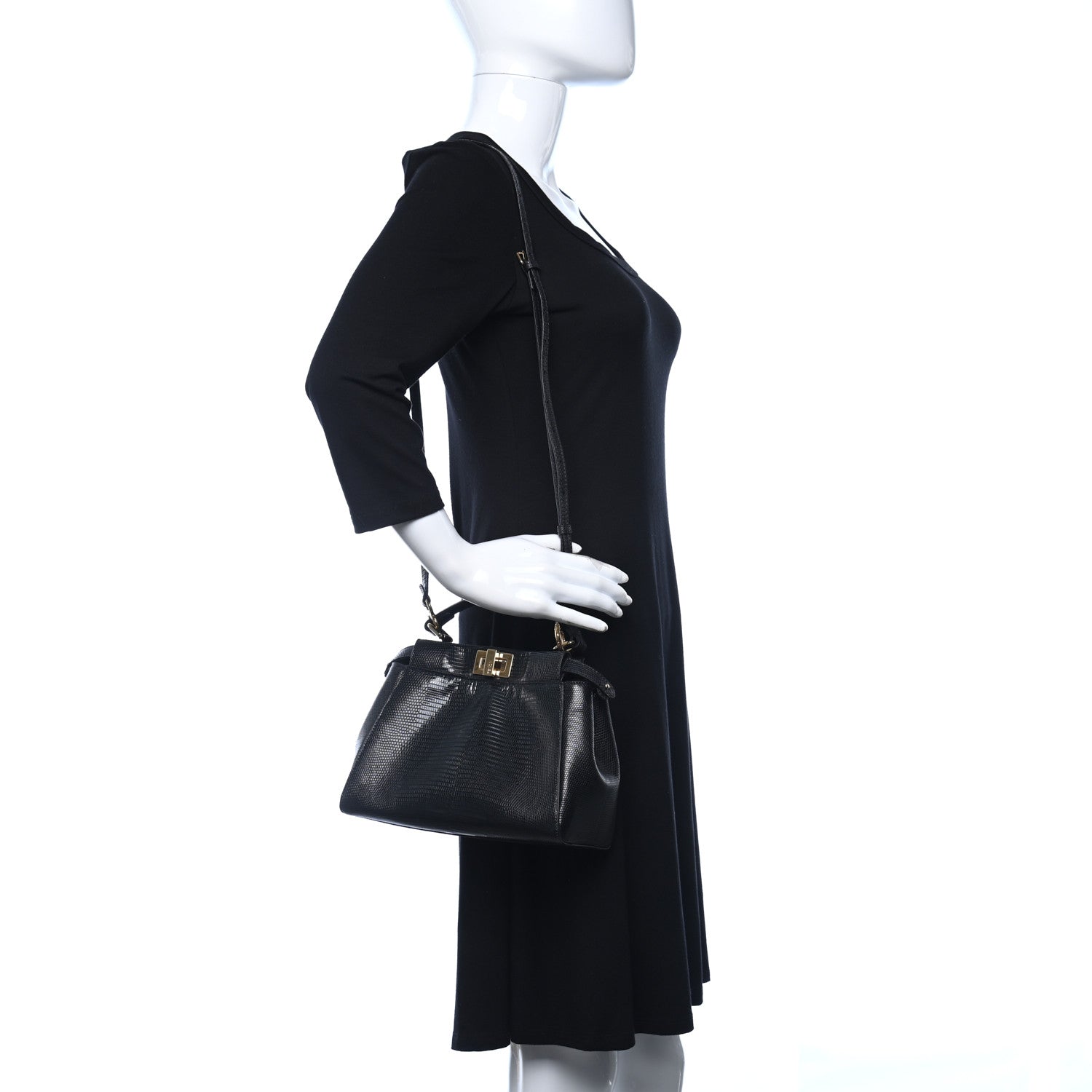 Fendi Lizard XS Peekaboo Iconic Satchel Black 2 of 8