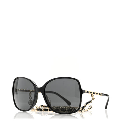 Chanel Acetate Metal Calfskin Square Chain Sunglasses 5210-Q Black Gray 1 of 6