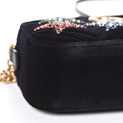Gucci Velvet Matelasse Crystal Star Embroidered Small GG Marmont Chain Shoulder Bag Black 8 of 9
