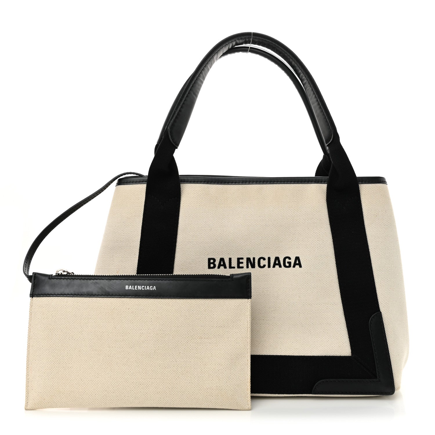 Balenciaga Cotton Canvas Calfskin Navy Cabas S Natural Black 3 of 12
