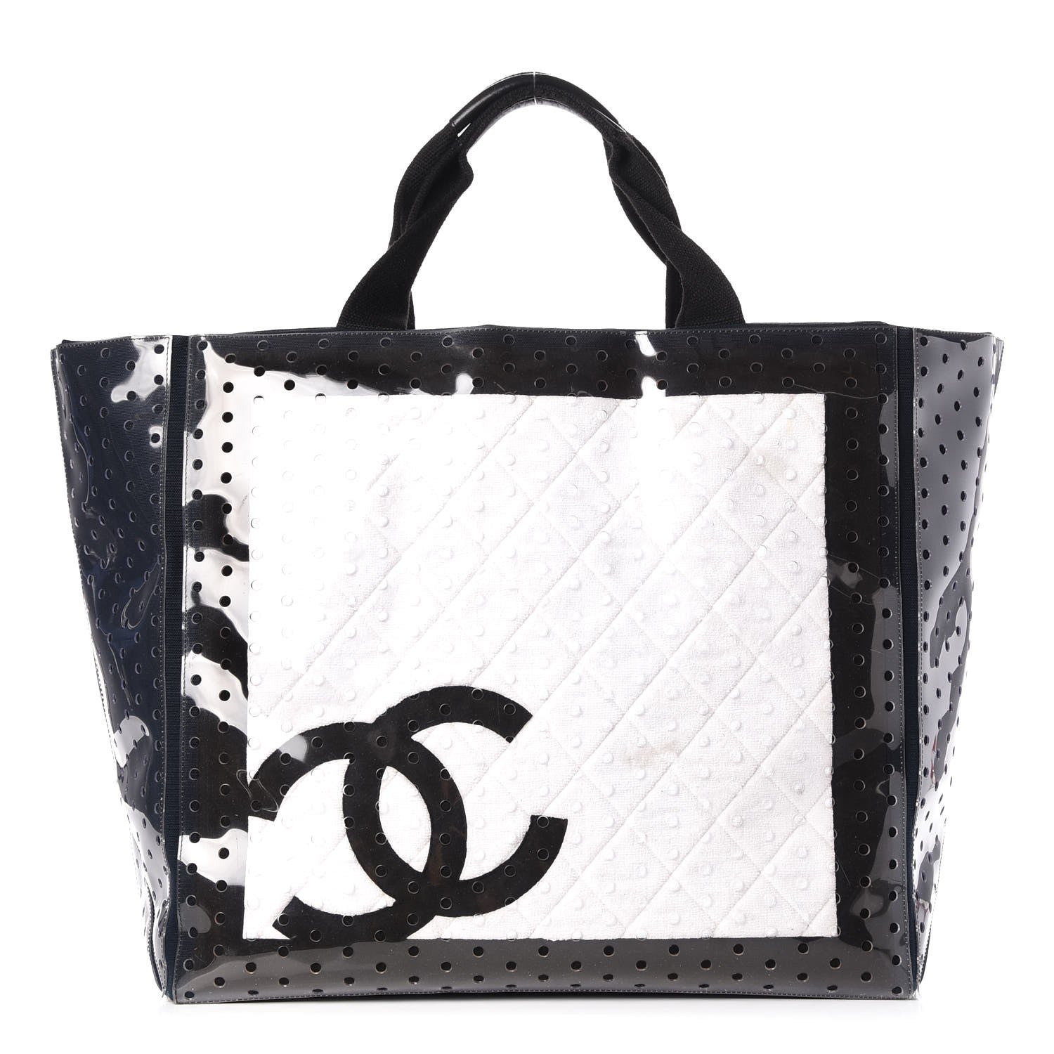 Chanel Canvas Vinyl Perforated CC Tote White Black Dark Navy 1 of 8