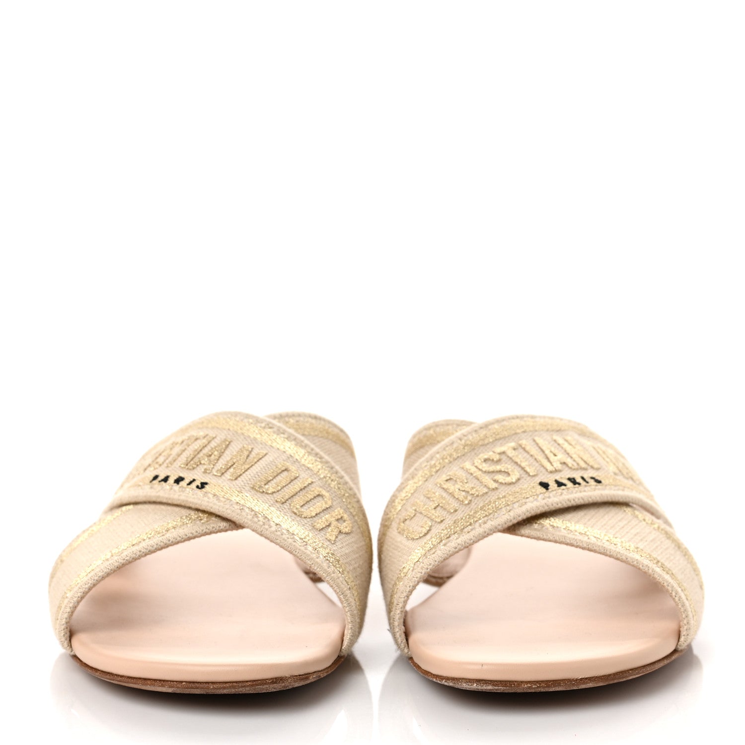 Christian Dior Lurex Romance Embroidered Dway Criss Cross Slide Sandal 40 Gold Beige 2 of 8