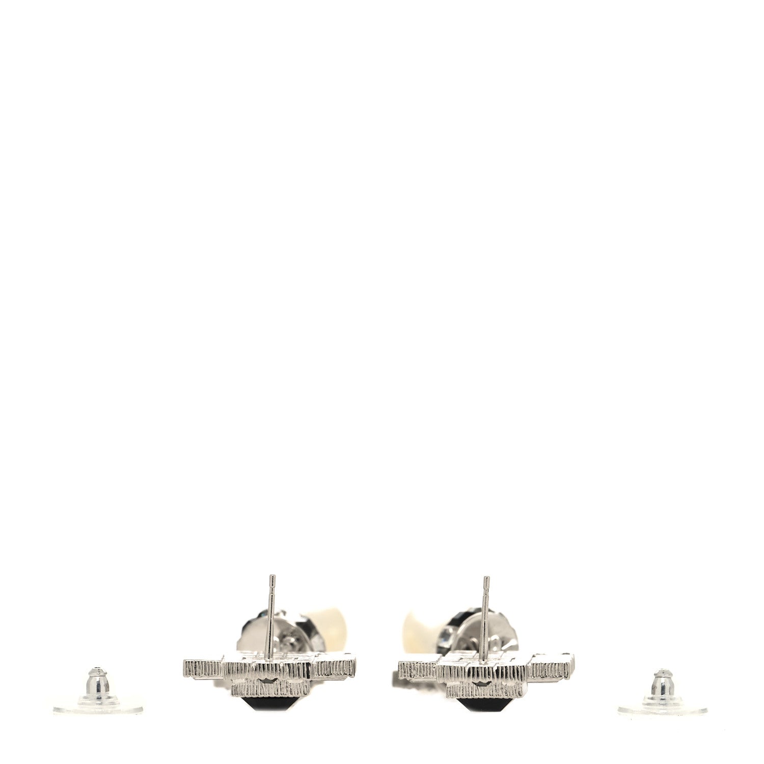 Chanel Crystal Baguette Pearl Cross CC Chain Drop Earrings Silver Grey Black Pearly White 3 of 4