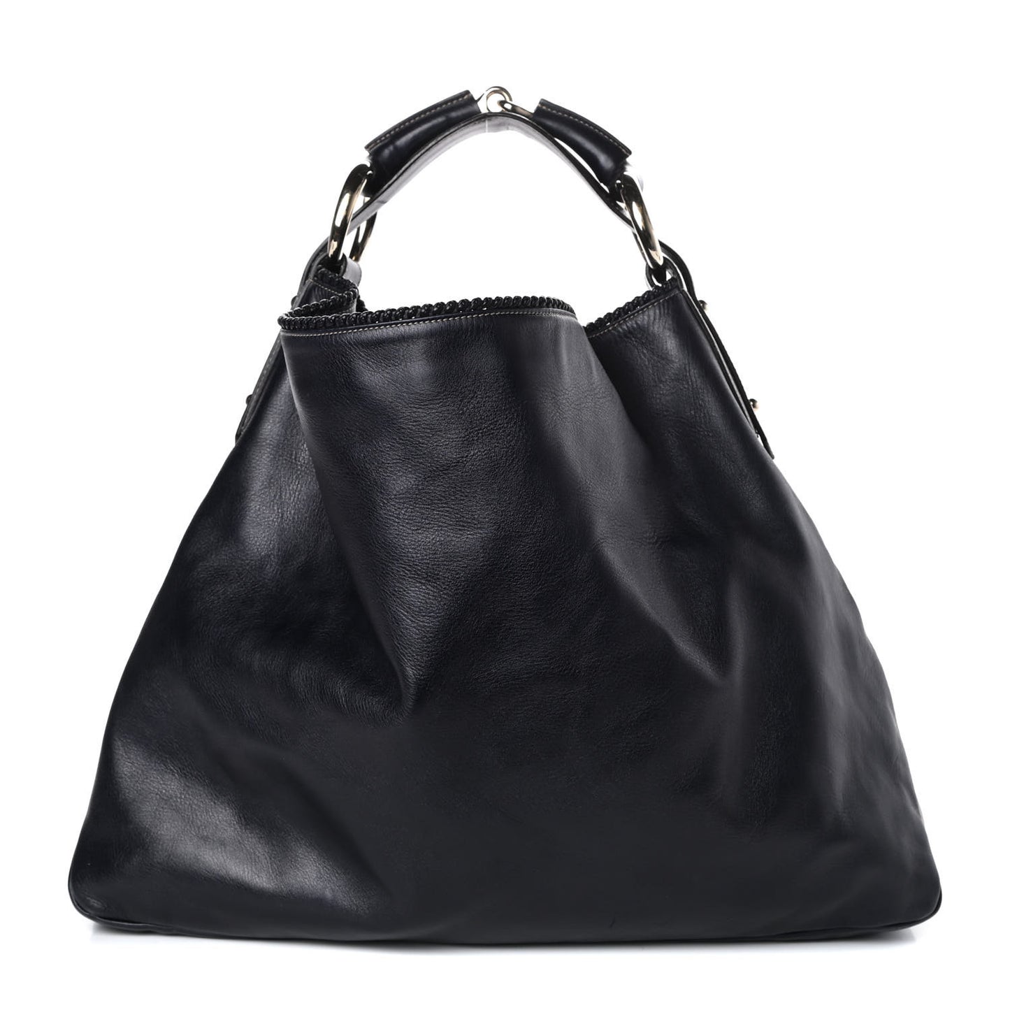Calfskin Large Horsebit Chain Hobo Black