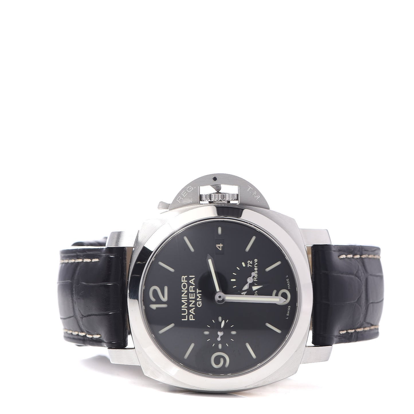 Stainless Steel Alligator 44mm 1950 3 Days GMT Power Reserve Automatic Watch Black PAM00321