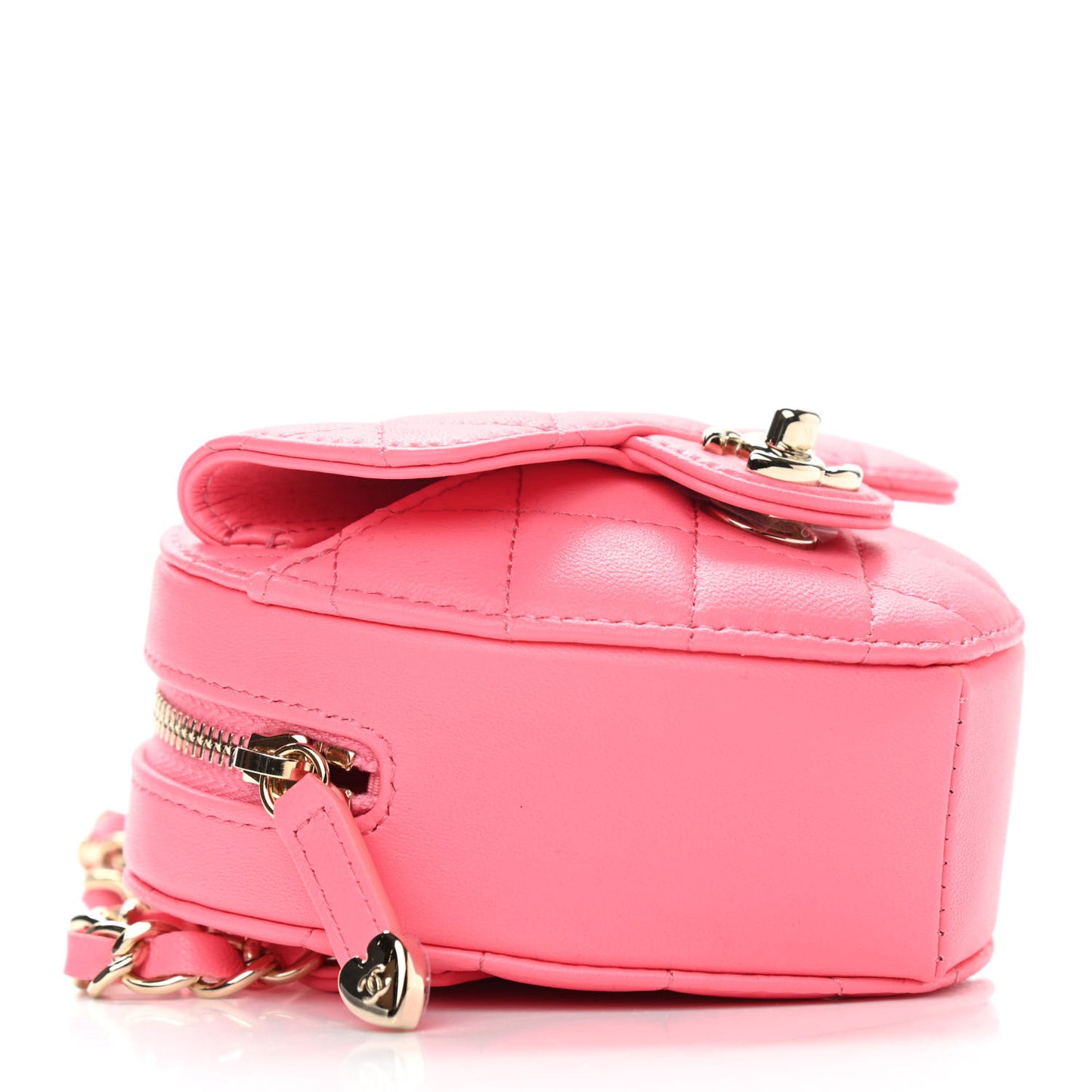 Lambskin Quilted CC In Love Heart Waist Belt Bag With Chain Pink