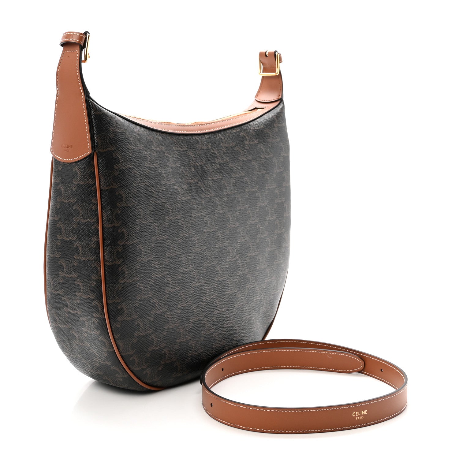 Celine Calfskin Triomphe Canvas Heloise Shoulder Bag Tan 3 of 9