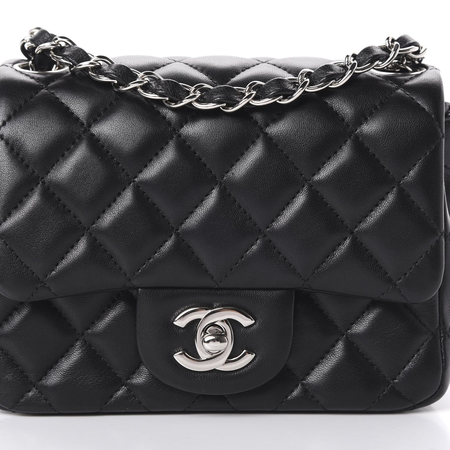 Lambskin Quilted Mini Square Flap Black