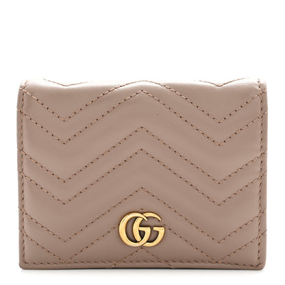 Gucci Calfskin Matelasse GG Marmont Card Case Wallet Porcelain Rose 1 of 10