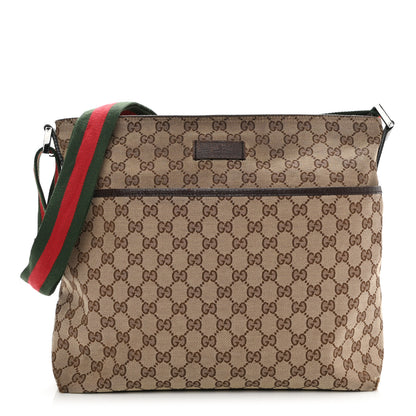 Gucci Monogram Web Medium Flat Messenger Bag Brown 1 of 17