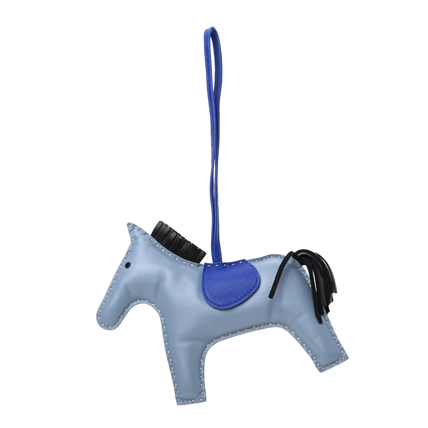 Hermes Milo Lambskin Grigri Rodeo Horse Bag Charm GM Bleu Lin Bleu Electrique Black 1 of 3