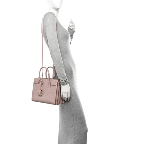 Calfskin Crocodile Embossed Baby Sac De Jour Rose Antic