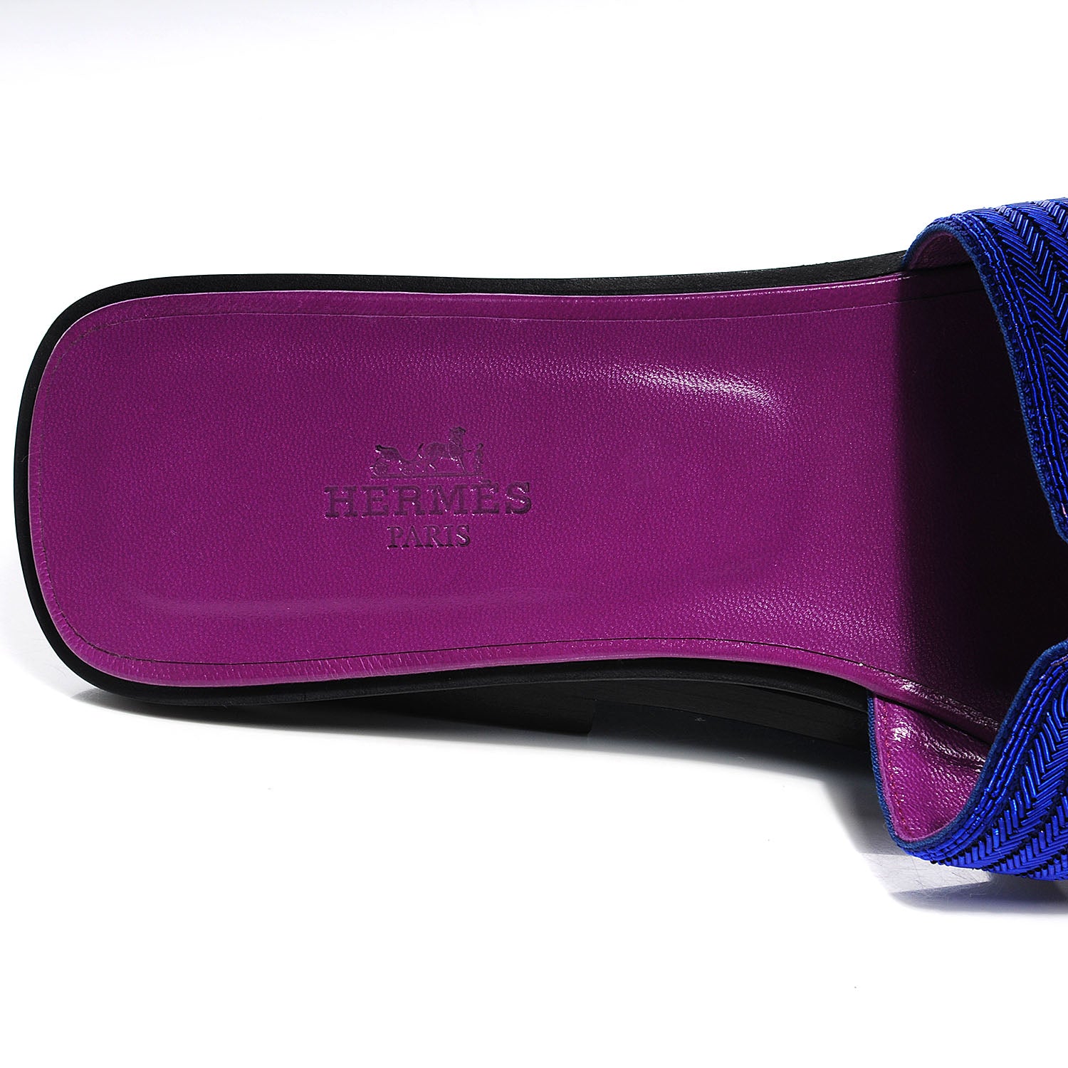 Hermes Herringbone Dabka Oran Sandals 38.5 Bleu 7 of 8