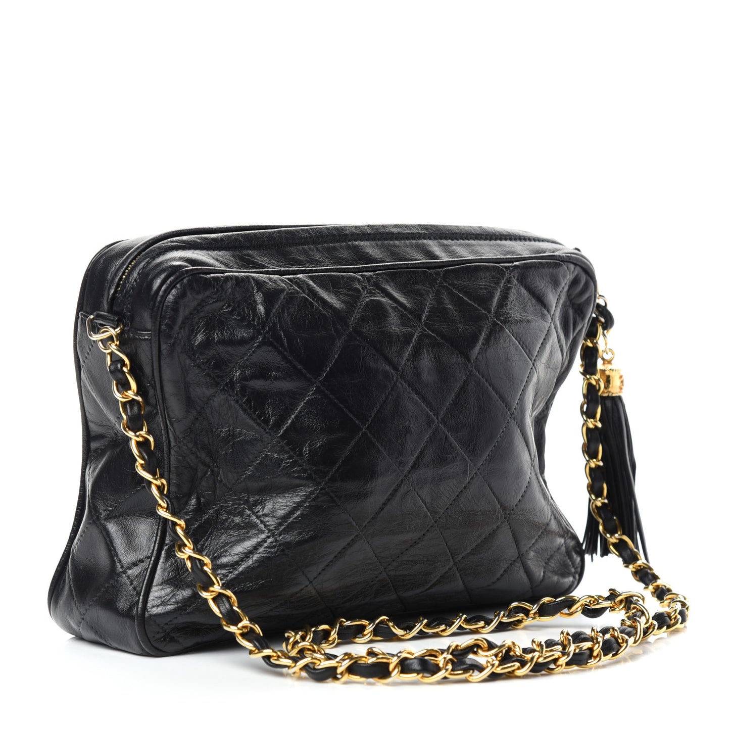 Lambskin Quilted CC Tassel Camera Case Black
