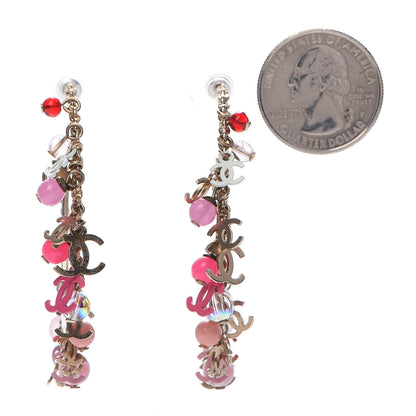 Chanel Crystal Bead CC Charm Hoop Earrings Pink Gold 2 of 6