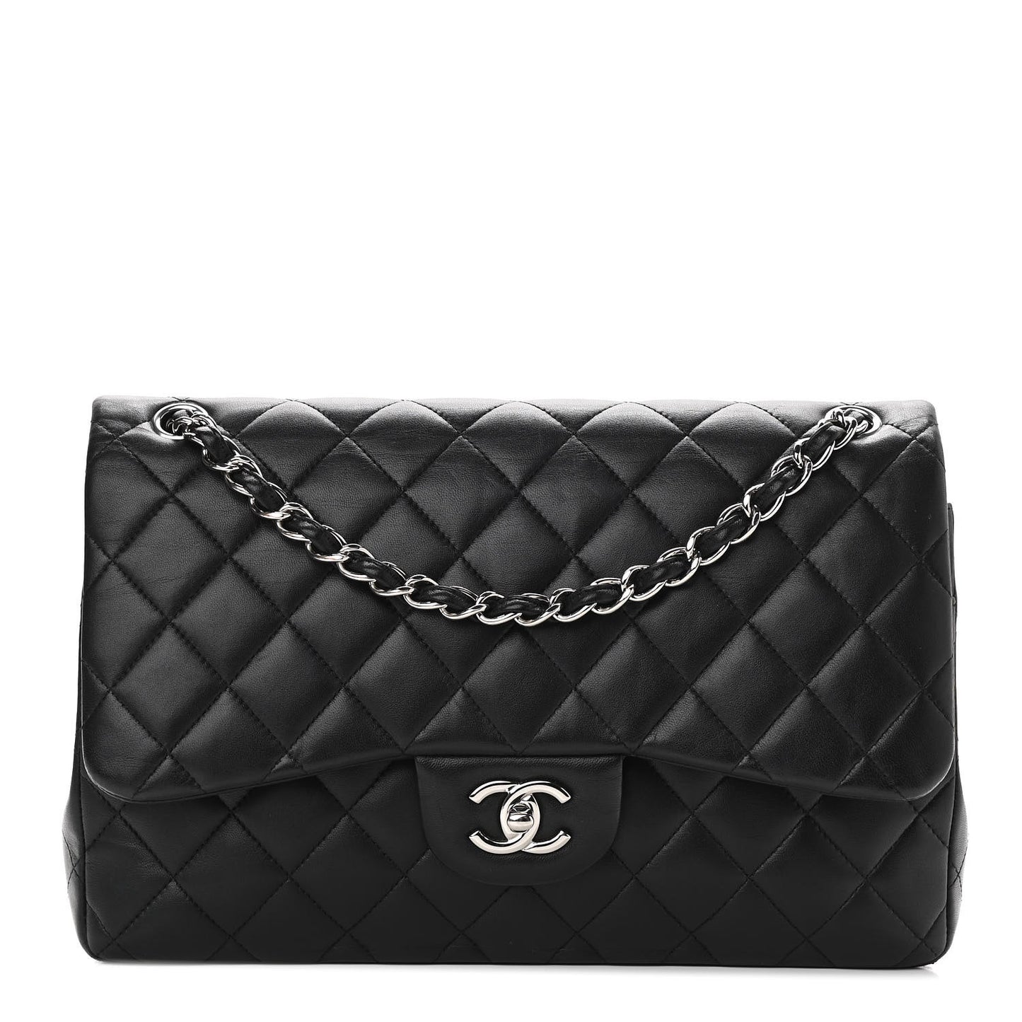 Lambskin Quilted Jumbo Double Flap Black