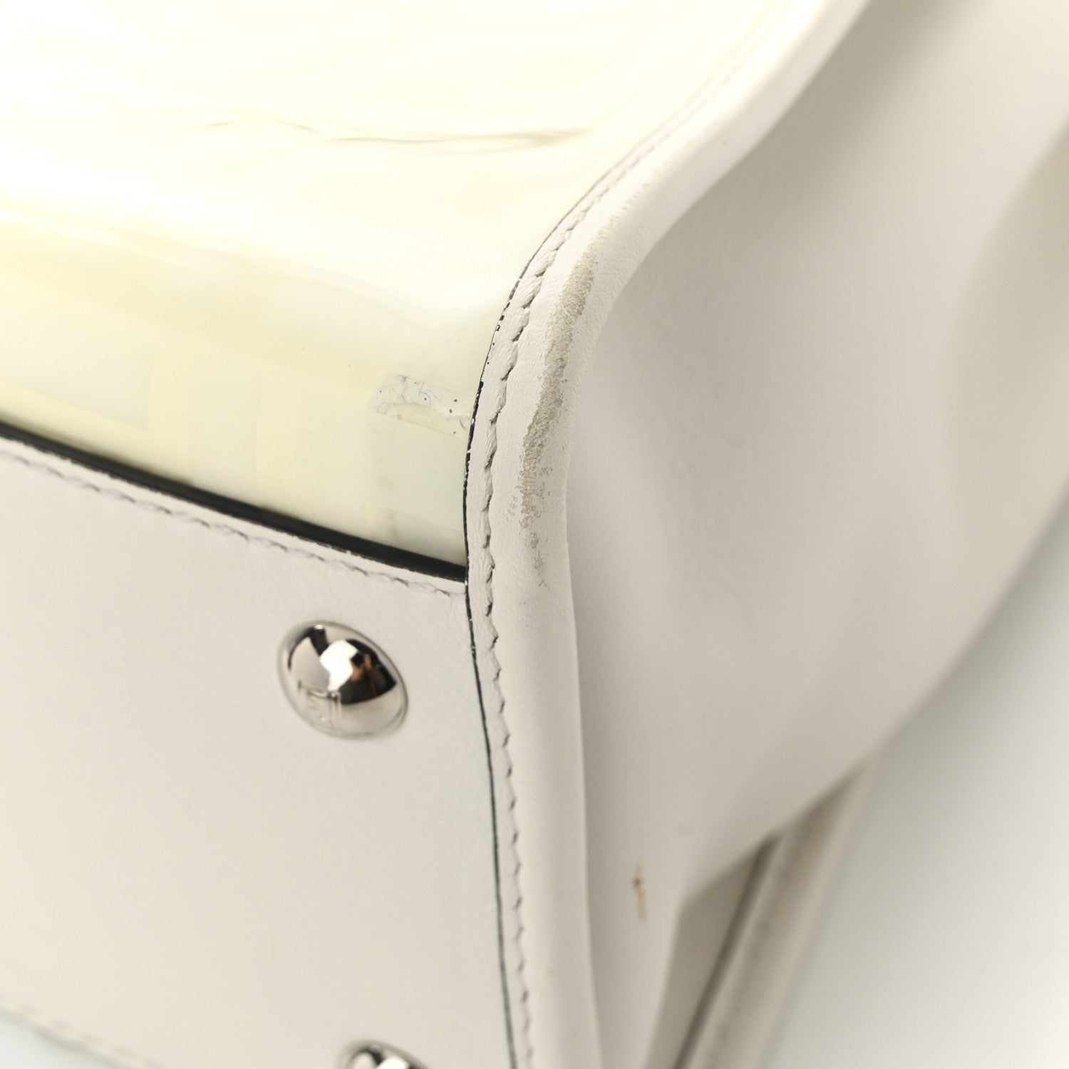 Fendi PVC Glass Vitello Seta Shiny Nappa Plexiglass FF Medium Peekaboo Iconic Satchel White Ice 13 of 15