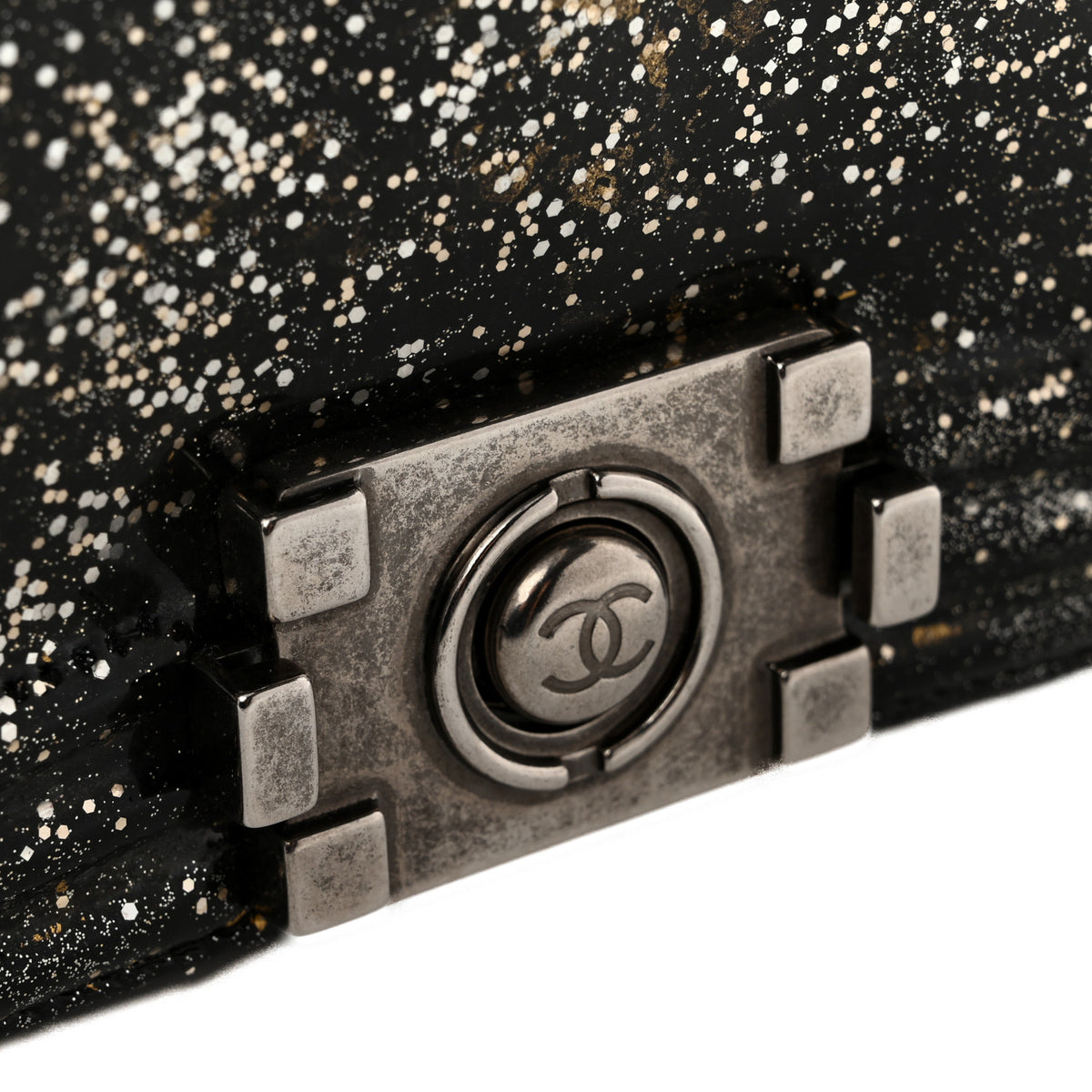 Glitter Glazed Calfskin Medium Boy Flap Black