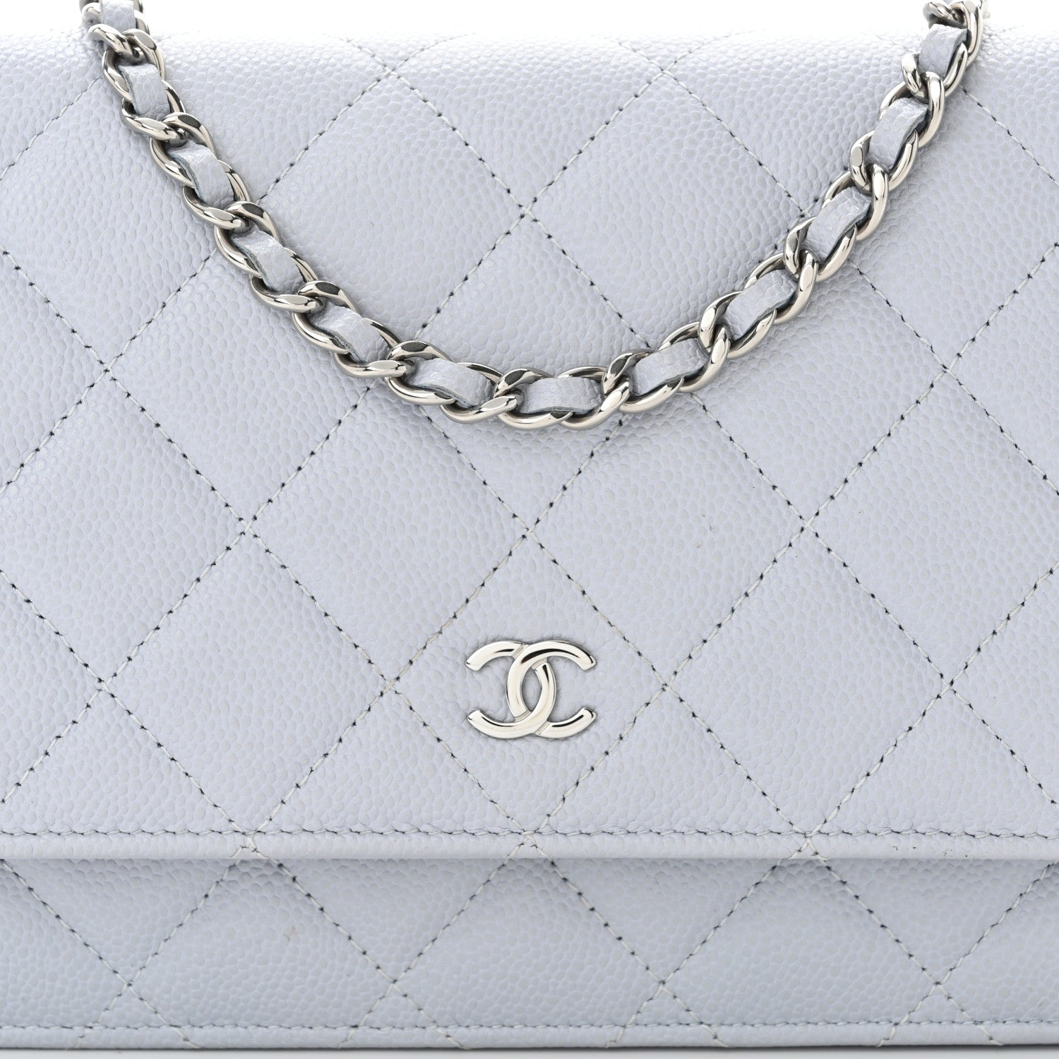 Chanel Caviar Quilted Wallet On Chain WOC Light Grey 9 of 11