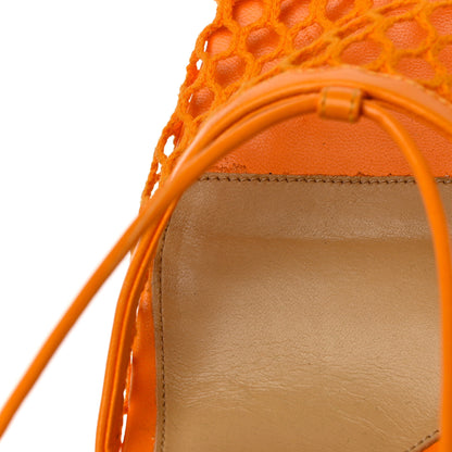 Bottega Veneta Mesh Nappa Stretch Ankle Tie Sandals 38.5 Tangerine 9 of 10