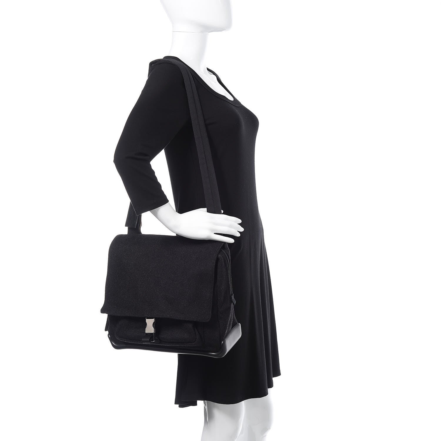 Prada Wool Messenger Satchel Black 2 of 15