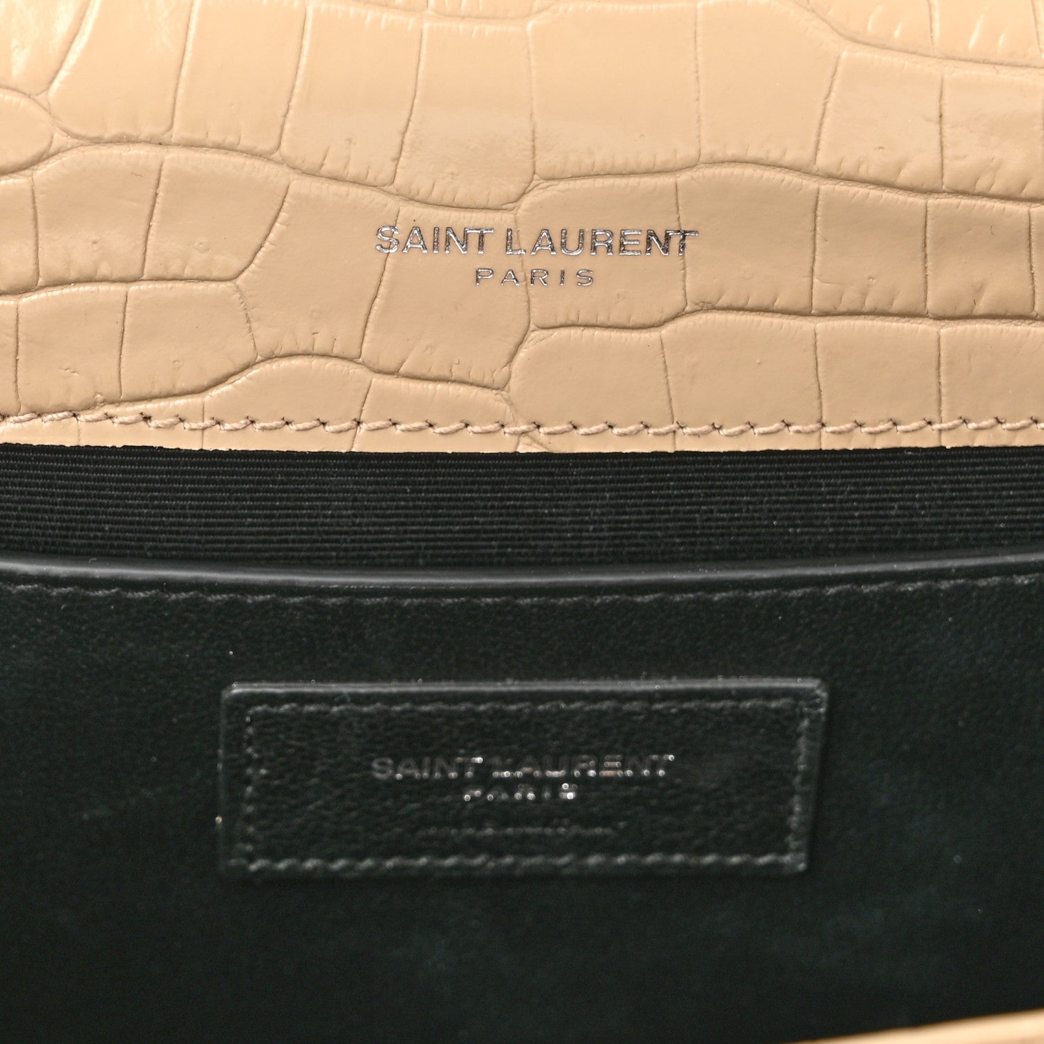 Saint Laurent Calfskin Crocodile Embossed Small Classic Monogram Kate Tassel Satchel Nude Powder 6 of 9